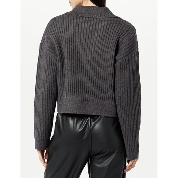 Women's Ribbed Polo Top Charcoal Medium Casual Stretchable Comfortable - Picture 2 of 7